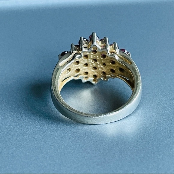 Natural Rhodolite Garnet Cluster Sterling Silver Gold Vermeil Ring - Picture 5 of 9